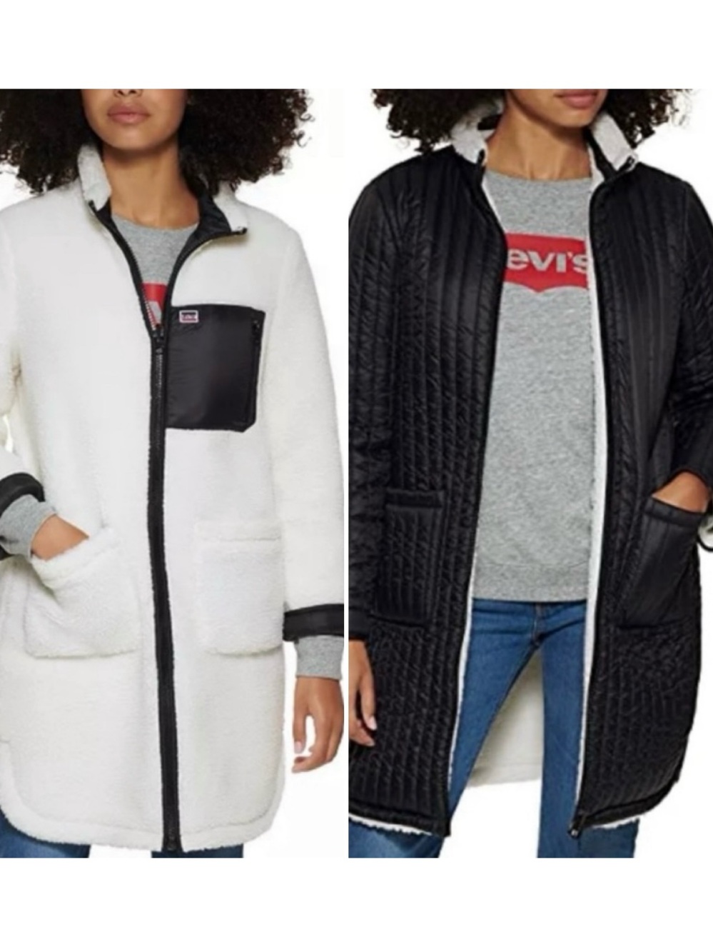 Levi's Coat Expedition Quilted Long Puffer Faux Fur Reversible Black Large